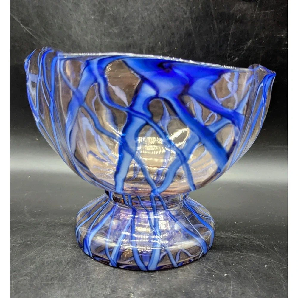 Vintage 1930's Ernst Steinwald & Co.  Czech Bohemian Glass Blue Splatter Bowl 6